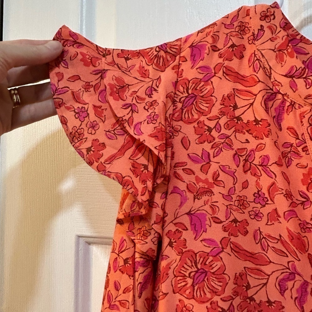 Vineyard Vines Silk Infused Floral Long Sleeve Dress Ruffle Shoulder Pintuck M - Picture 4 of 10